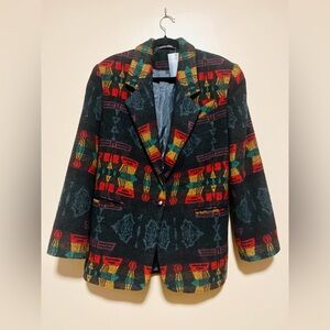 Vintage Eco Fashions Southwestern Tapestry Blazer Jacket Size 5 Wool Blend